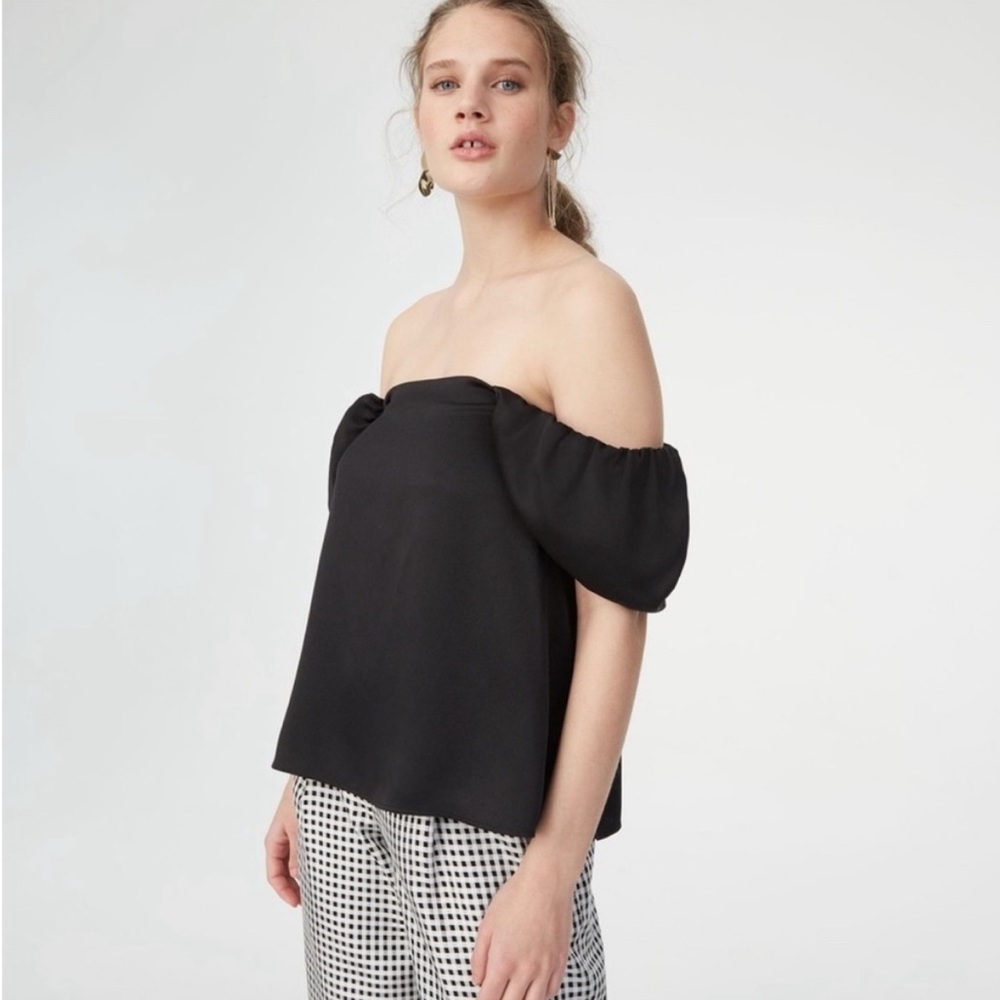 Club Monaco Puff Sleeve Black Off-Shoulder Women's Malaina Top